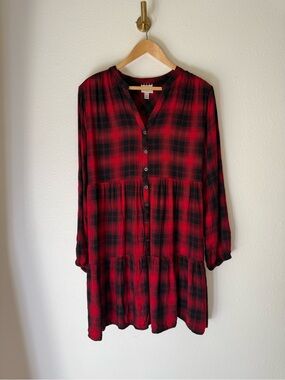 Knox Rose Buffalo Plaid Tiered Babydoll Dress size XXL